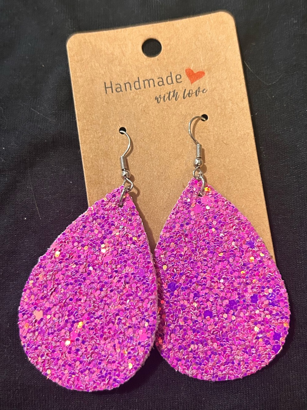 Pink Glitter Teardrop Earrings